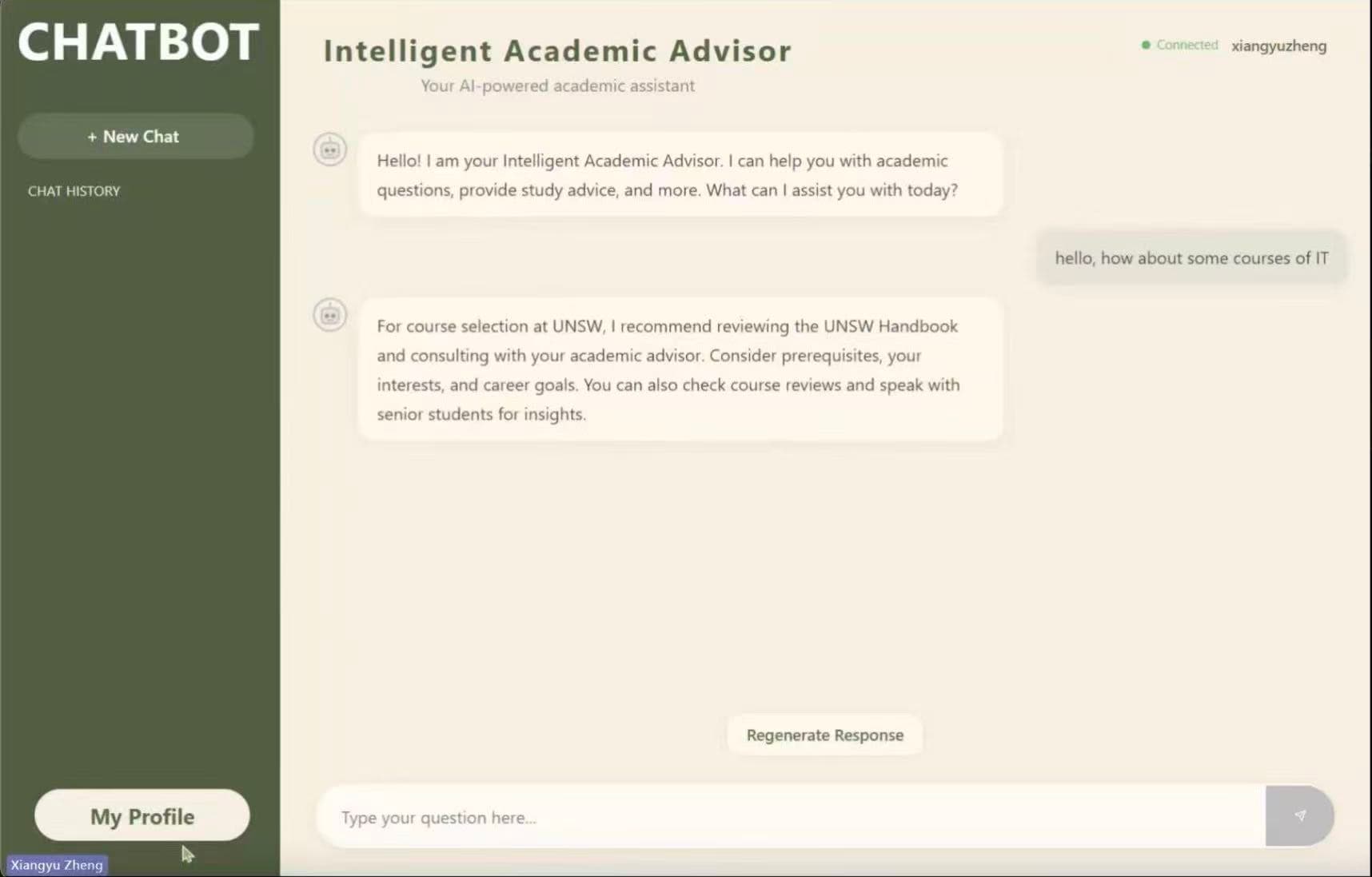 UNSW AI Academic Advisor screenshot